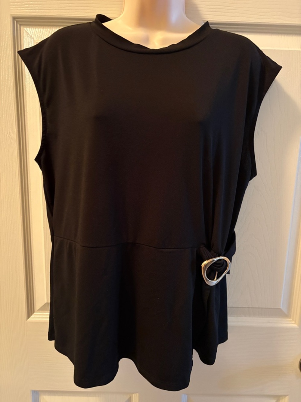 Black Sleeveless Peplum Tank with Decorative Side Ring